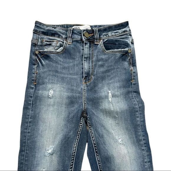 ZARA High Rise Distressed Raw Hem Skinny Jeans Size 2‎ - Picture 4 of 10